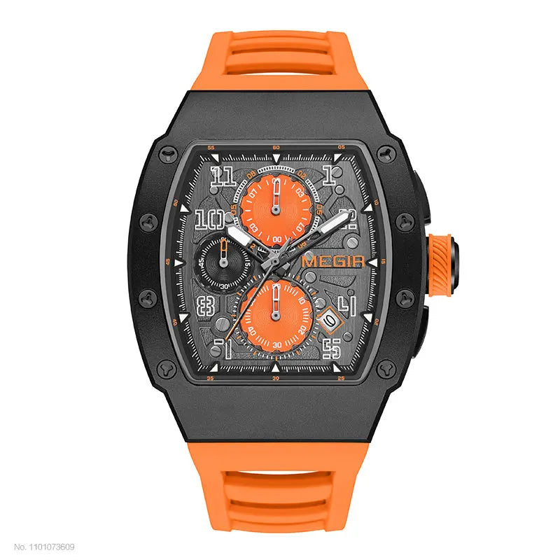 MEGIR - Montre Homme MEGIR Sport Chronographe Carrée - Cadran Bleu - Bracelet Acier - 24H - Étanche 3 ATM