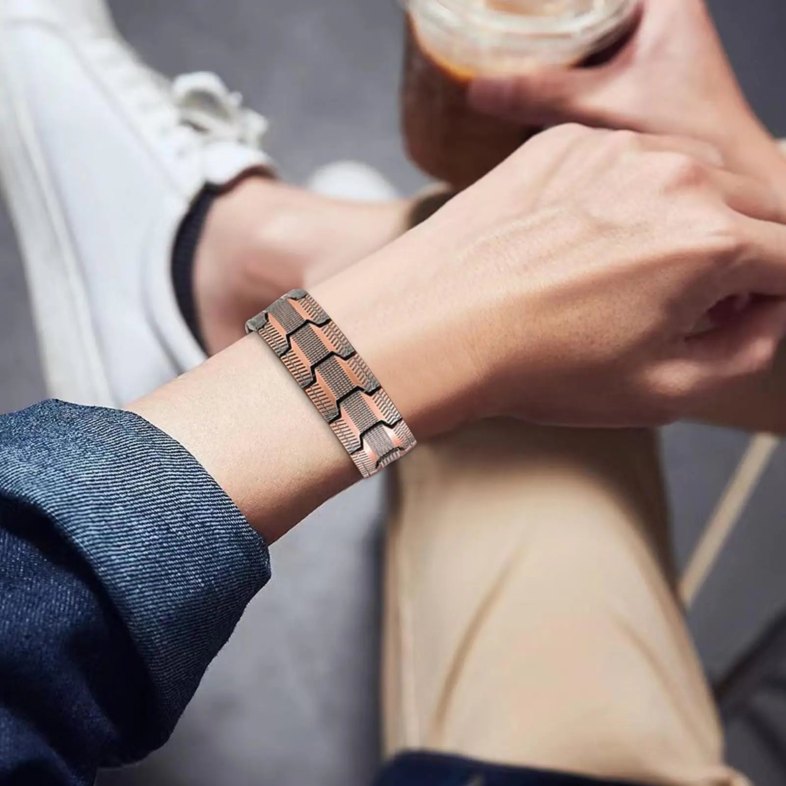 Bracelet Magnétique Cuivre Pur Homme - Thérapie Magnétique 57 Aimants