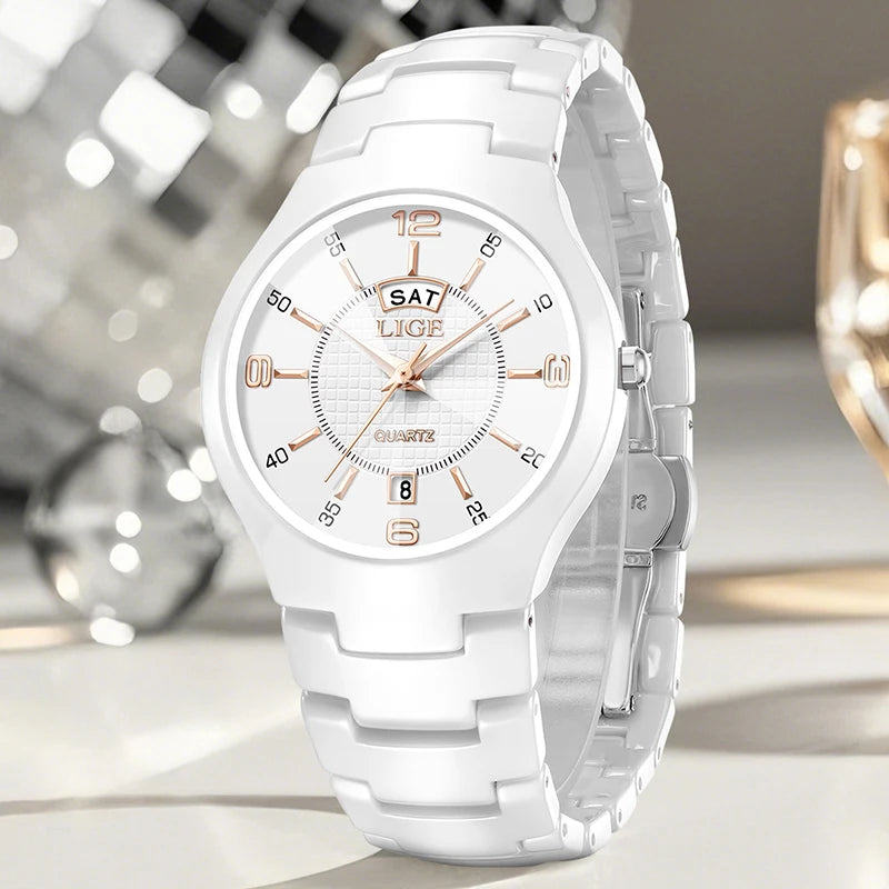 Montre Femme LIGE 2026 Céramique - Élégante Luxe Calendrier Étanche