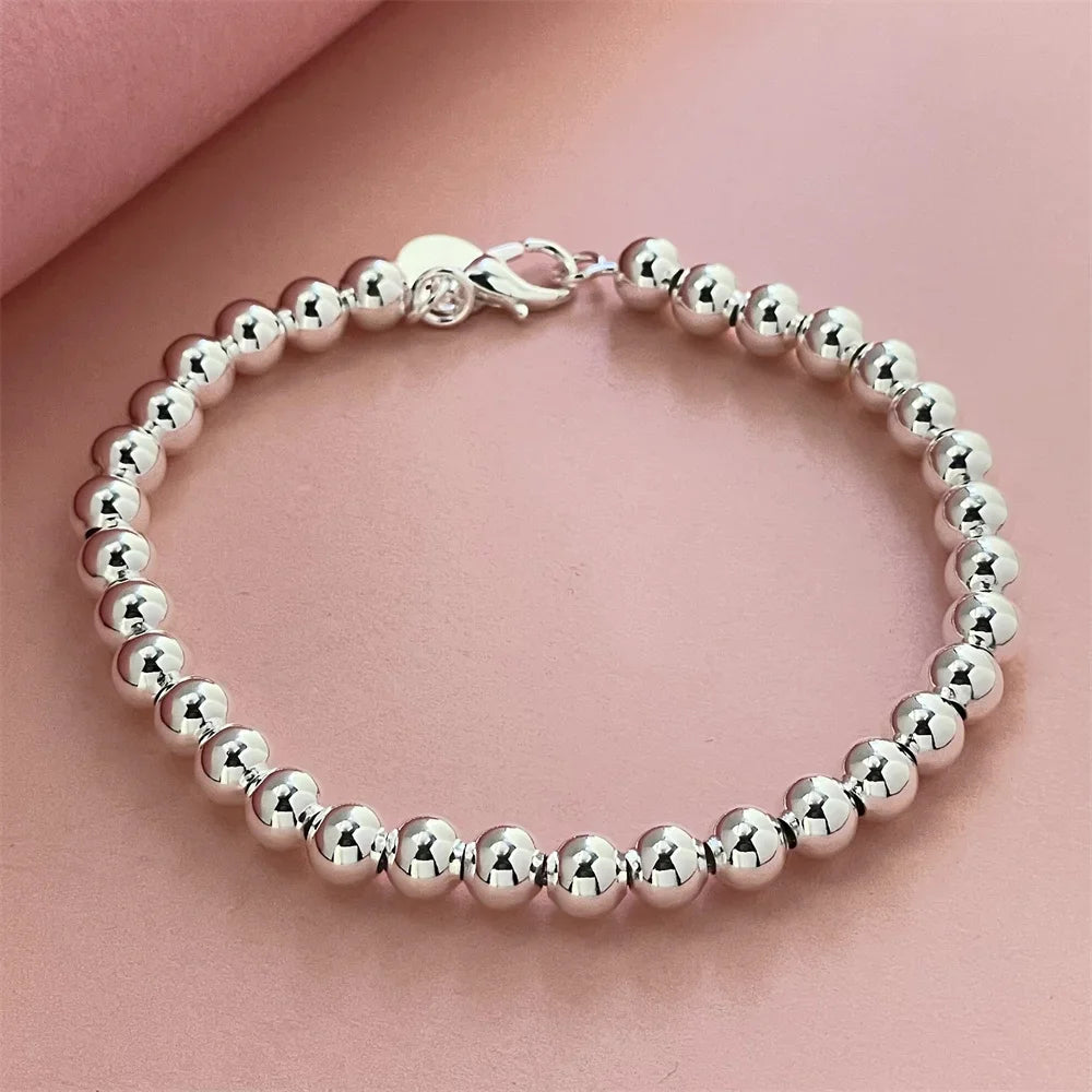 Bracelet Argent Sterling 925 Perles 6MM Femme - Mariage Fête Élégant