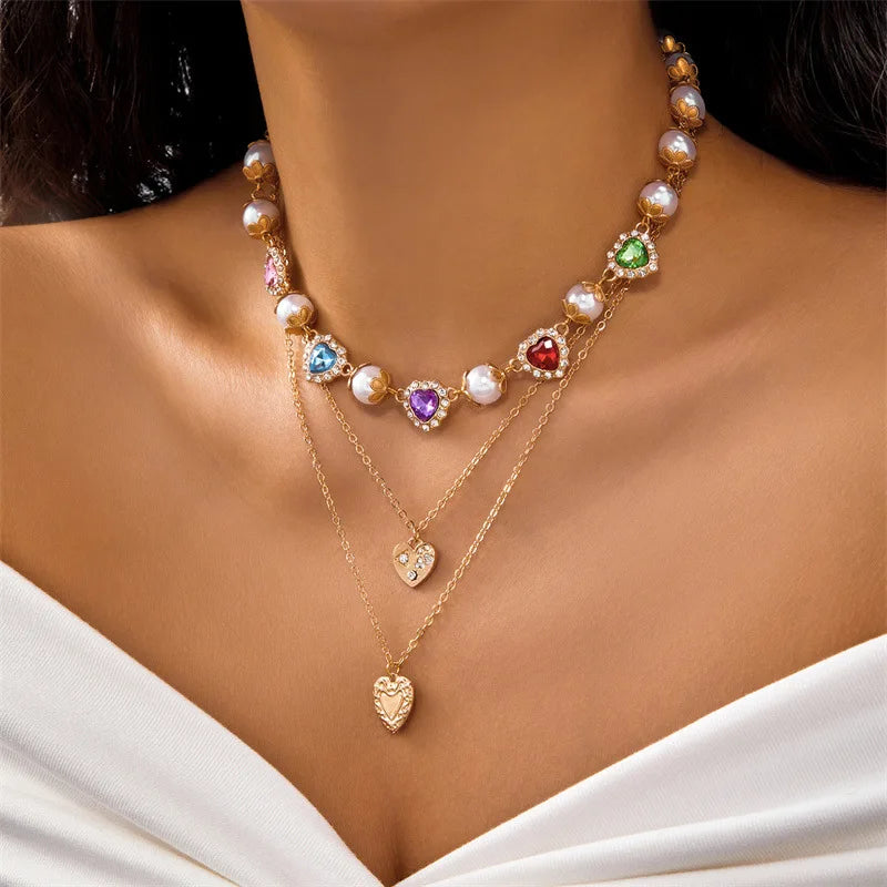 Collier Perles Polyvalent Pendentif Croix Hip-Hop - Bijou Femme Multi-Rangs