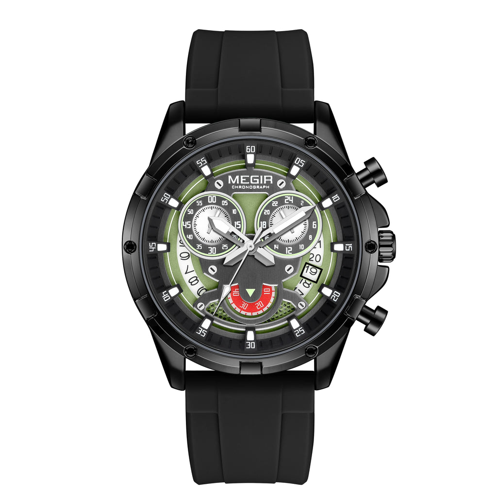 MEGIR - Montre Homme Quartz Étanche Luxe Lumineux Date Chronographe Silicone Hommes Montre-bracelet Militaire Sports