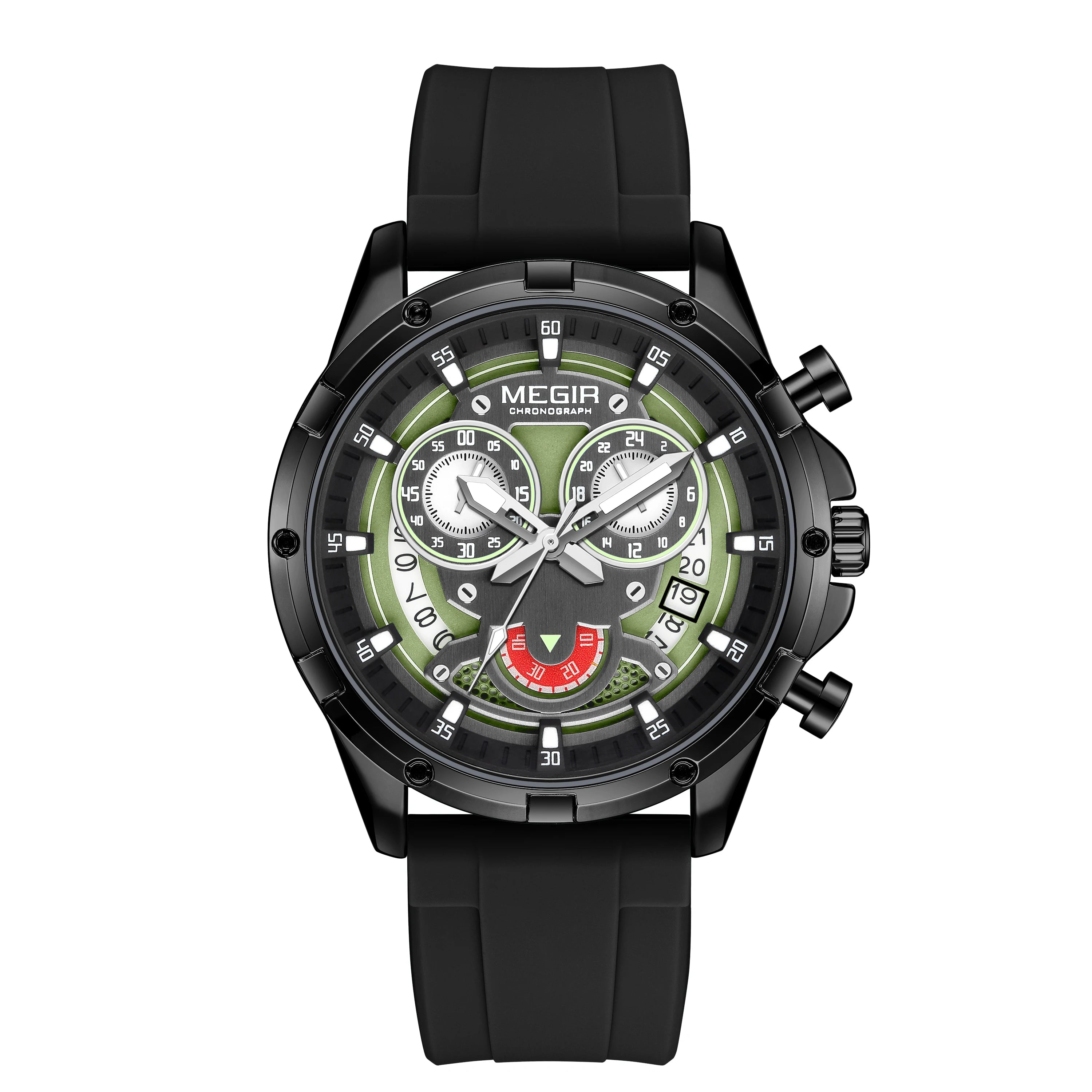 MEGIR - Montre Homme Quartz Étanche Luxe Lumineux Date Chronographe Silicone Hommes Montre-bracelet Militaire Sports