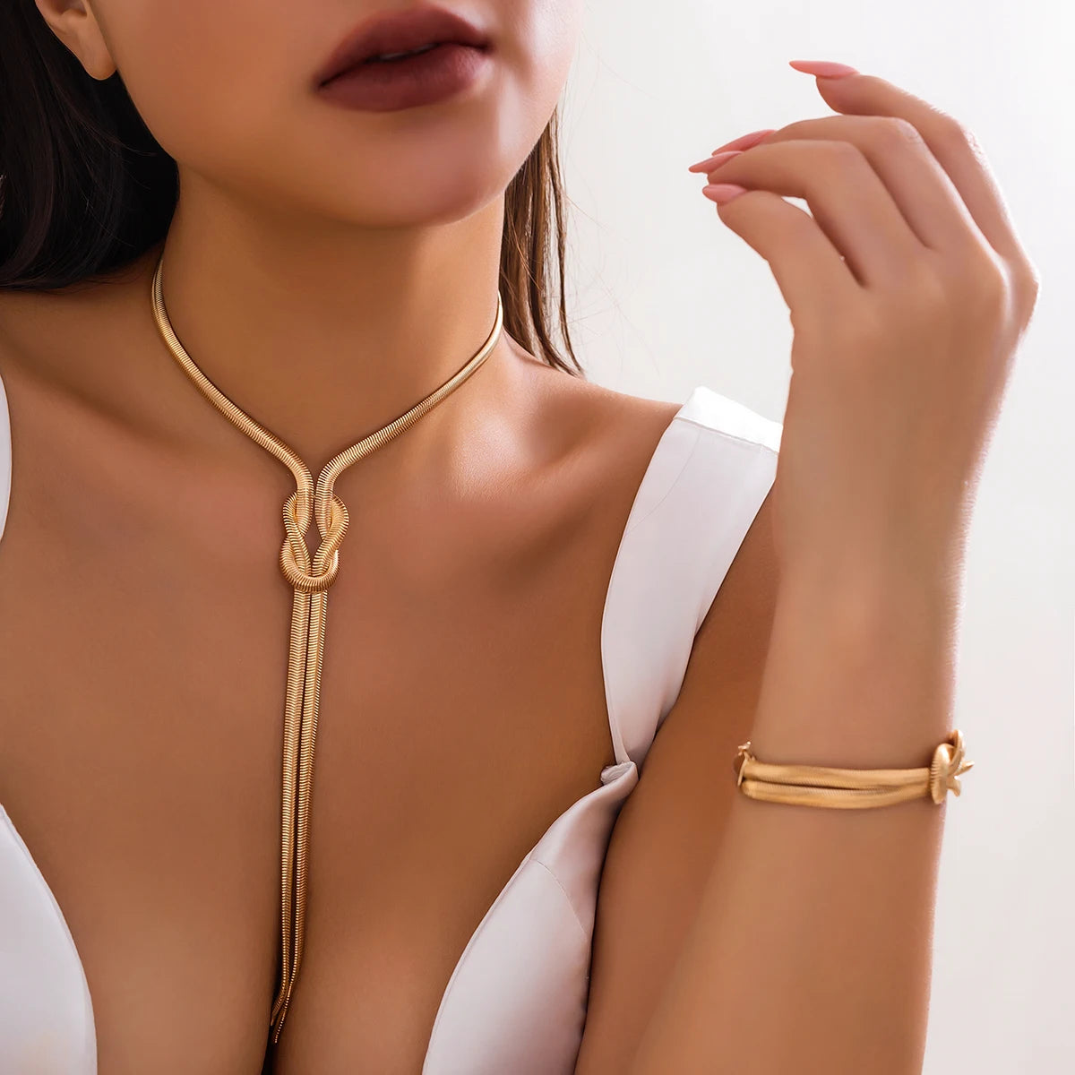 Ensemble 2 Pièces Collier Serpent Torsadé et Bracelet Femme - Vintage Goth Y2K