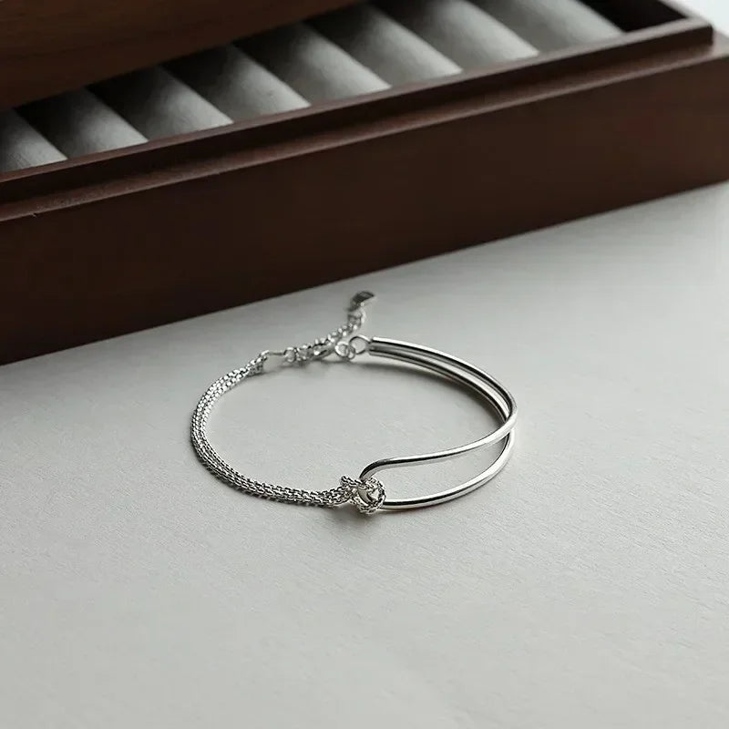 Bracelet Femme Élégant Minimaliste - Design Géométrique Double Couche Lignes Nouées Chaîne
