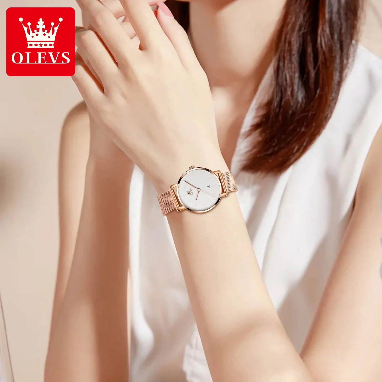 OLEVS - Montre Femme, Or Rose, Mode de Luxe, Originale
