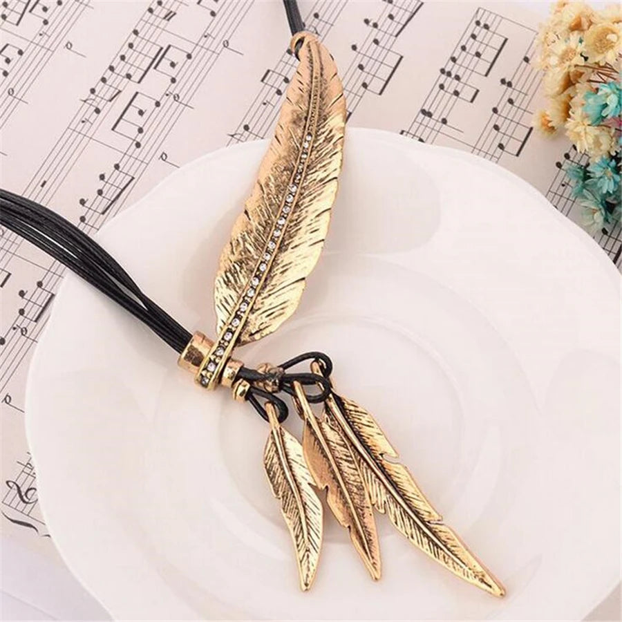 Collier Femme Plumes Colliers & Pendentifs Corde Cuir Vintage Maxi Statement