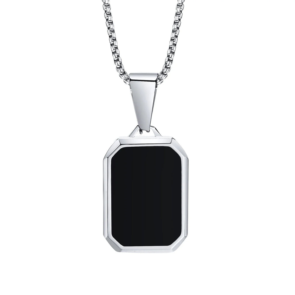 Collier Pendentif Rectangle Géométrique Mixte - Acier Inoxydable Homme