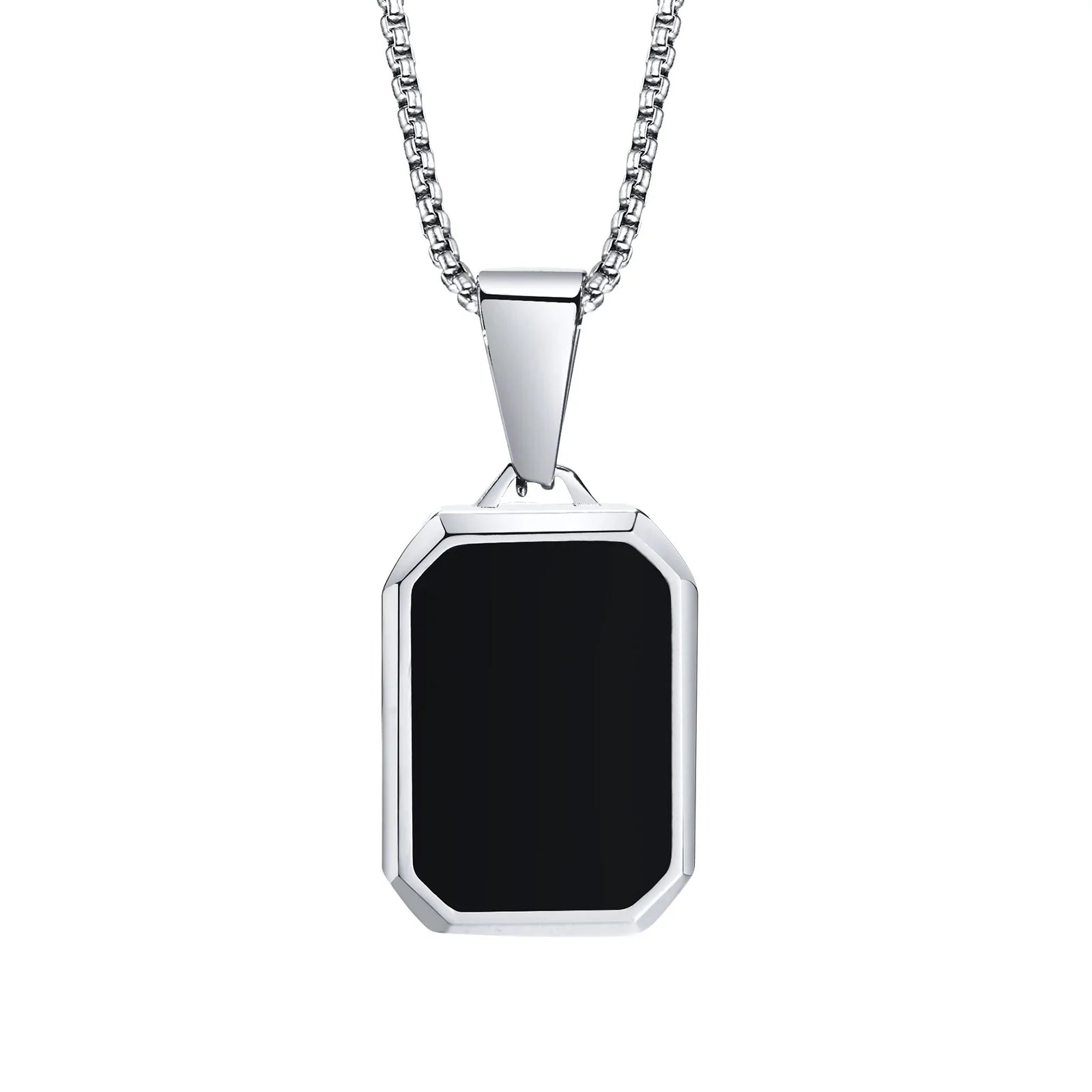 Collier Pendentif Rectangle Géométrique Mixte - Acier Inoxydable Homme
