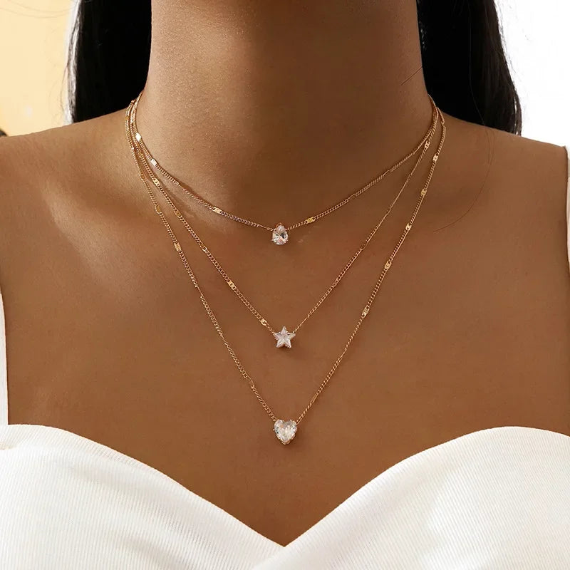 Collier Femme Plaqué Or Argent avec Perles - Pendentif Cœur 14K Tendance