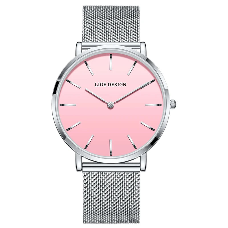 LIGE - Montre Femme Élégante - Bracelet Maille Milanaise Acier - Étanche 3 ATM