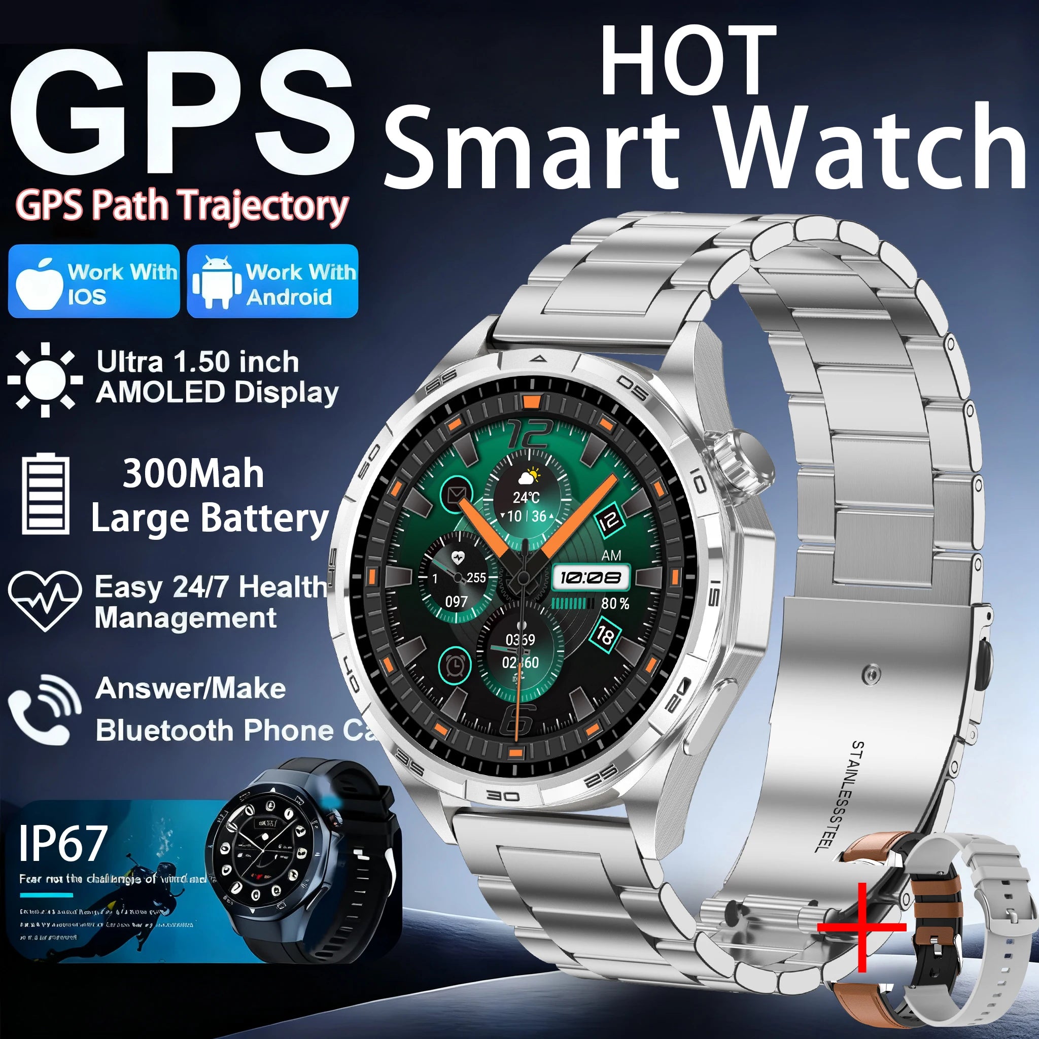 Montre Connectée Sport 2026 AMOLED NFC - Always Display, Appels Bluetooth, GPS, IP67, 30 Jours Autonomie