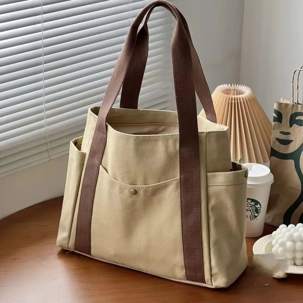 Sac à Main Fourre-Tout Toile Femme - Cabas Étudiant Campus Travail Livres