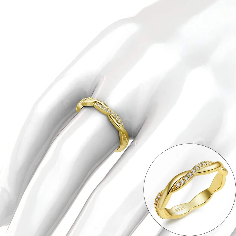 Bague Alliance Argent Sterling 925 Vigne Torsadée Zircone Cubique Femme