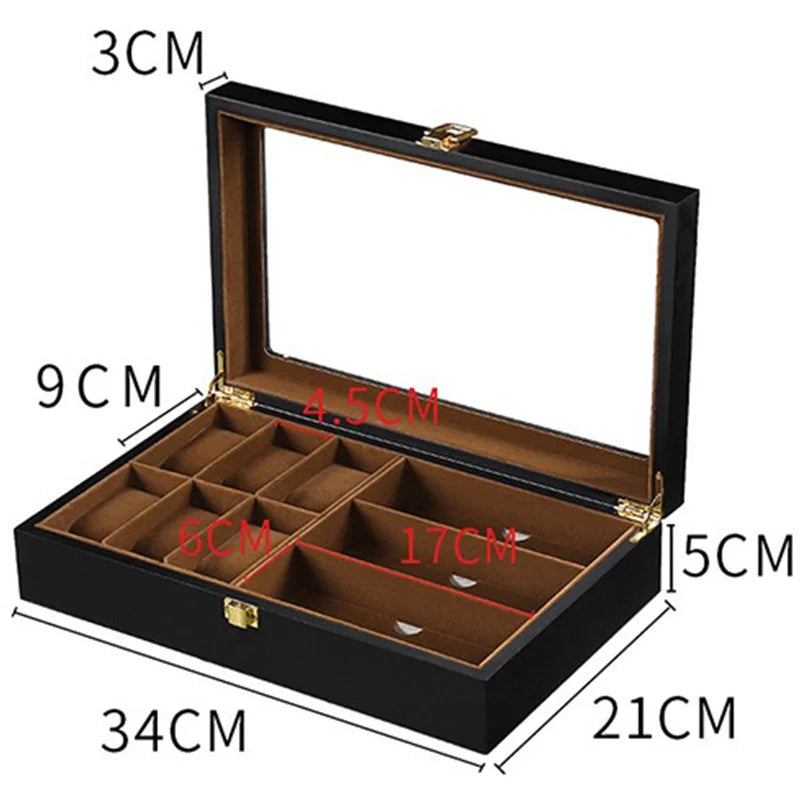 Boîte à Montres Bois Finition Piano Laqué - 12 Emplacements - Rangement Luxe - Organisateur Bijoux