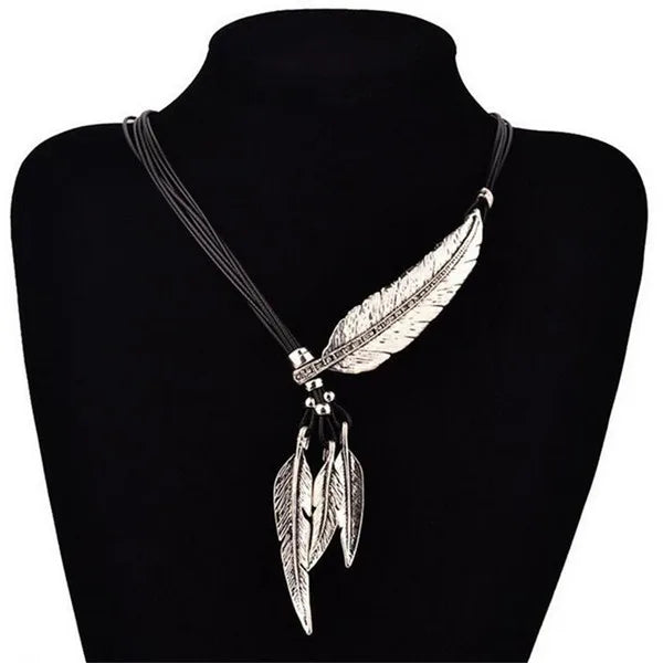Collier Femme Plumes Colliers & Pendentifs Corde Cuir Vintage Maxi Statement