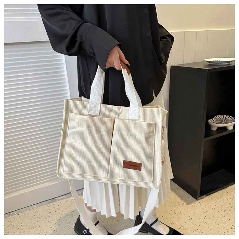 Sac à Main Femme Velours Côtelé Grande Capacité - Sac Bandoulière Fashion Travail