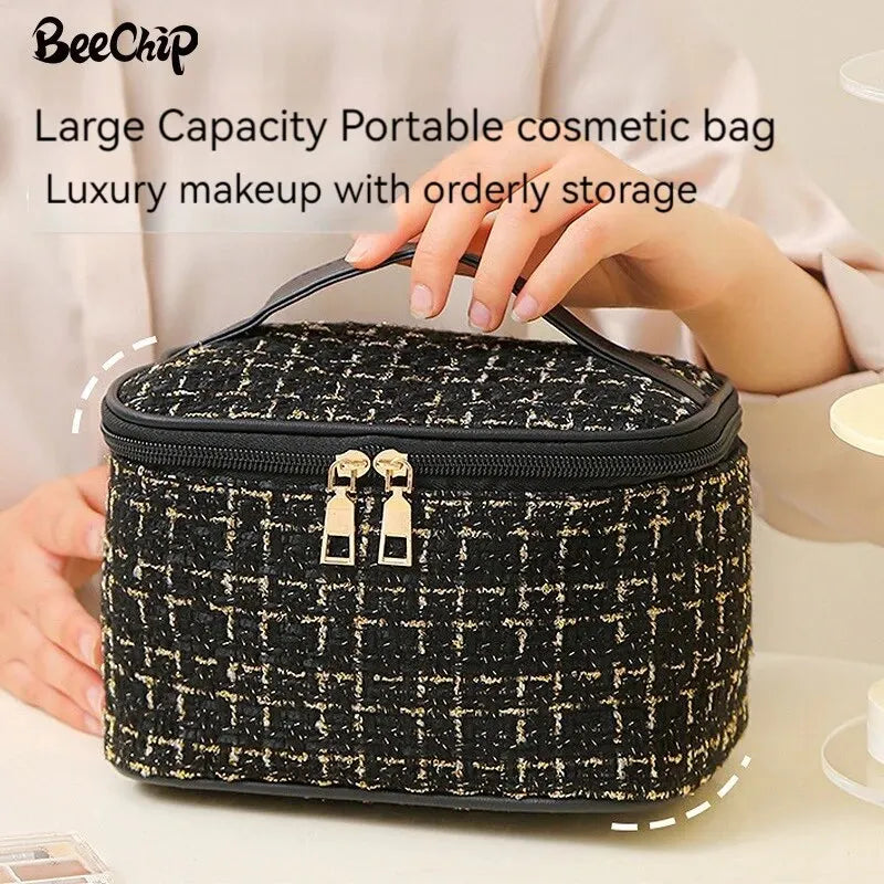 Sac à Main - Trousse Maquillage Grande Capacité Tissée - Vanity Portable Rangement Voyage