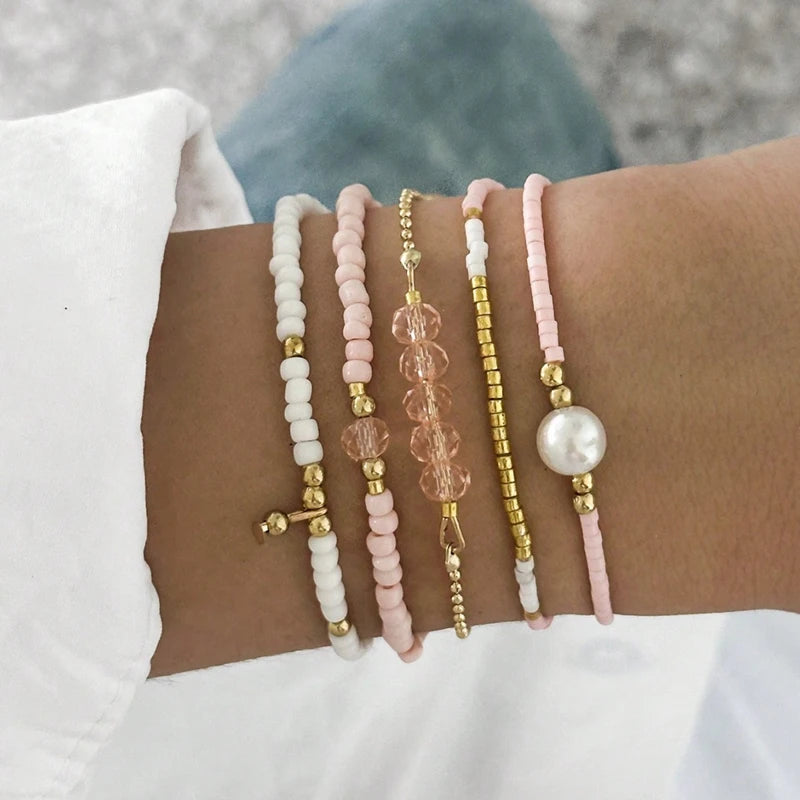 Bracelet Fait Main Perles Cristal Noir Femme - Minimaliste Élastique Été