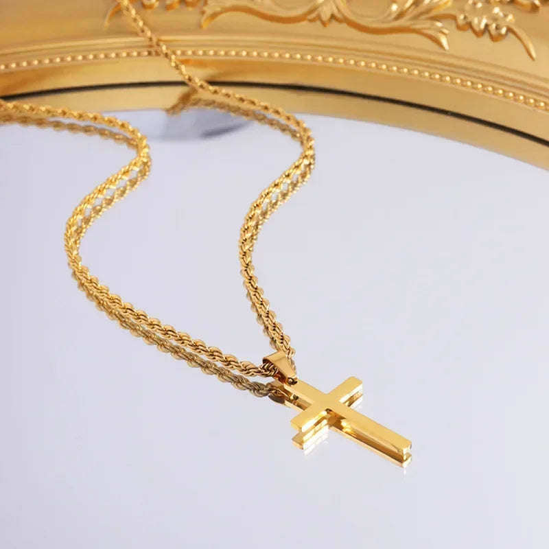Collier Pendentif Croix Acier Inoxydable Mixte - Minimaliste Or Argent Homme Femme