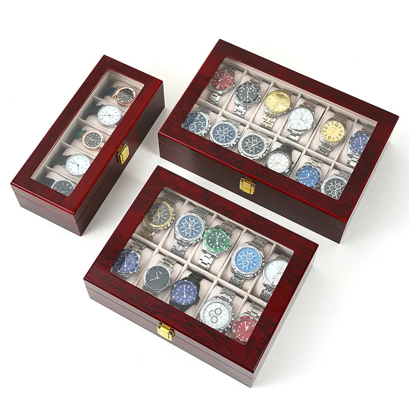 Boîte à Montres - Organisateur Montres Luxe Bois 12 Emplacements - Vitrine Verre - Bijoux - Homme Femme