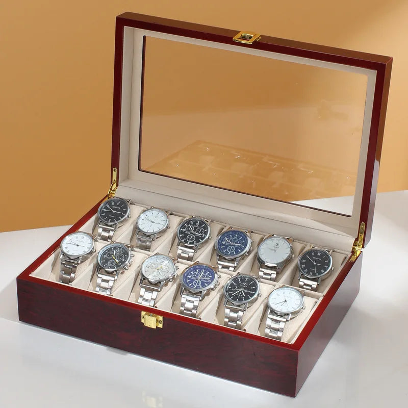 Boîte à Montres - Organisateur Montres Luxe Bois 12 Emplacements - Vitrine Verre - Bijoux - Homme Femme