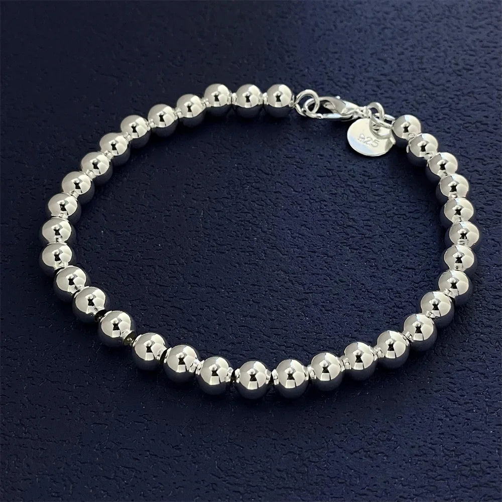 Bracelet Argent Sterling 925 Perles 6MM Femme - Mariage Fête Élégant
