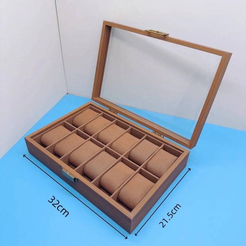 Boîte à Montres Bois Noyer 12 Emplacements - Vitrine Verre - Protection Luxe - Rétro