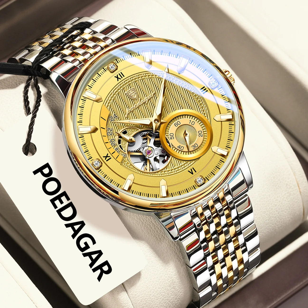 Montre Automatique Homme POEDAGAR Luxe - Tourbillon Squelette Verre Saphir
