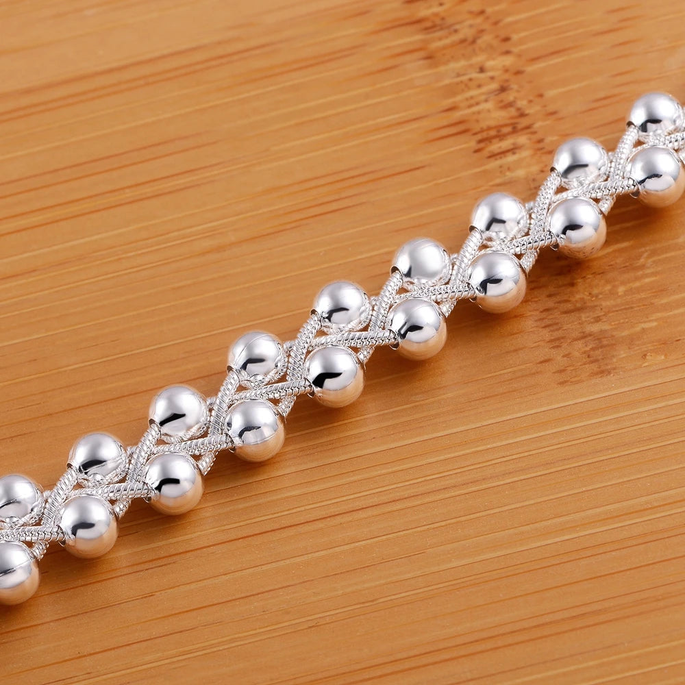 Bracelet Argent Sterling 925 Chaîne Tressée Perles Femme - Bijou Fin