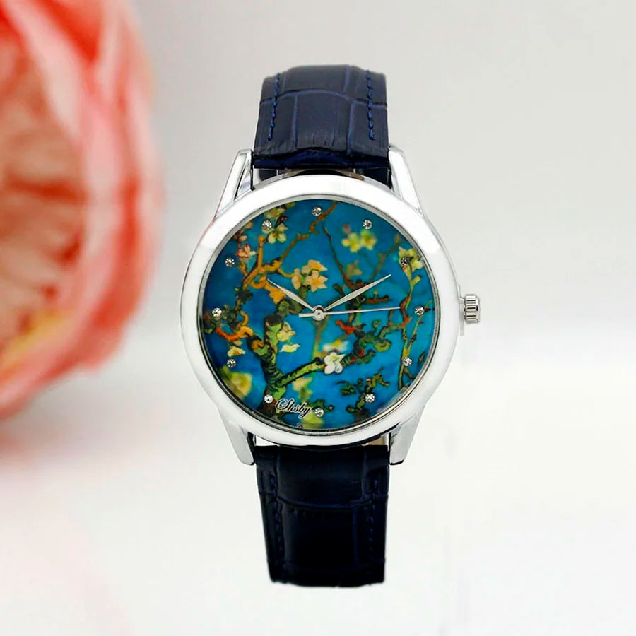 SHSBY - Montre Femme - Bracelet Cuir - Motif Fleur Élégant - Cadeau Idéal