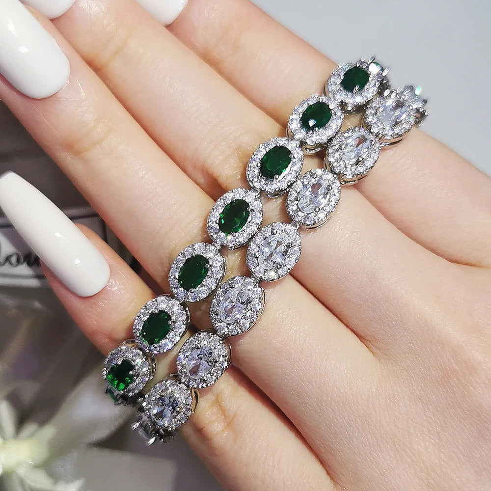 Bracelet Luxe Zircone Cubique Femme - Bleu Rouge Vert Noir Anniversaire