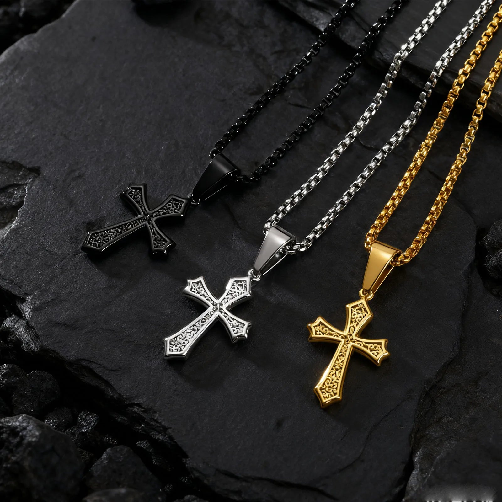 Collier Pendentif Croix Homme - Chaîne Or Argent Noir Style Vintage Punk