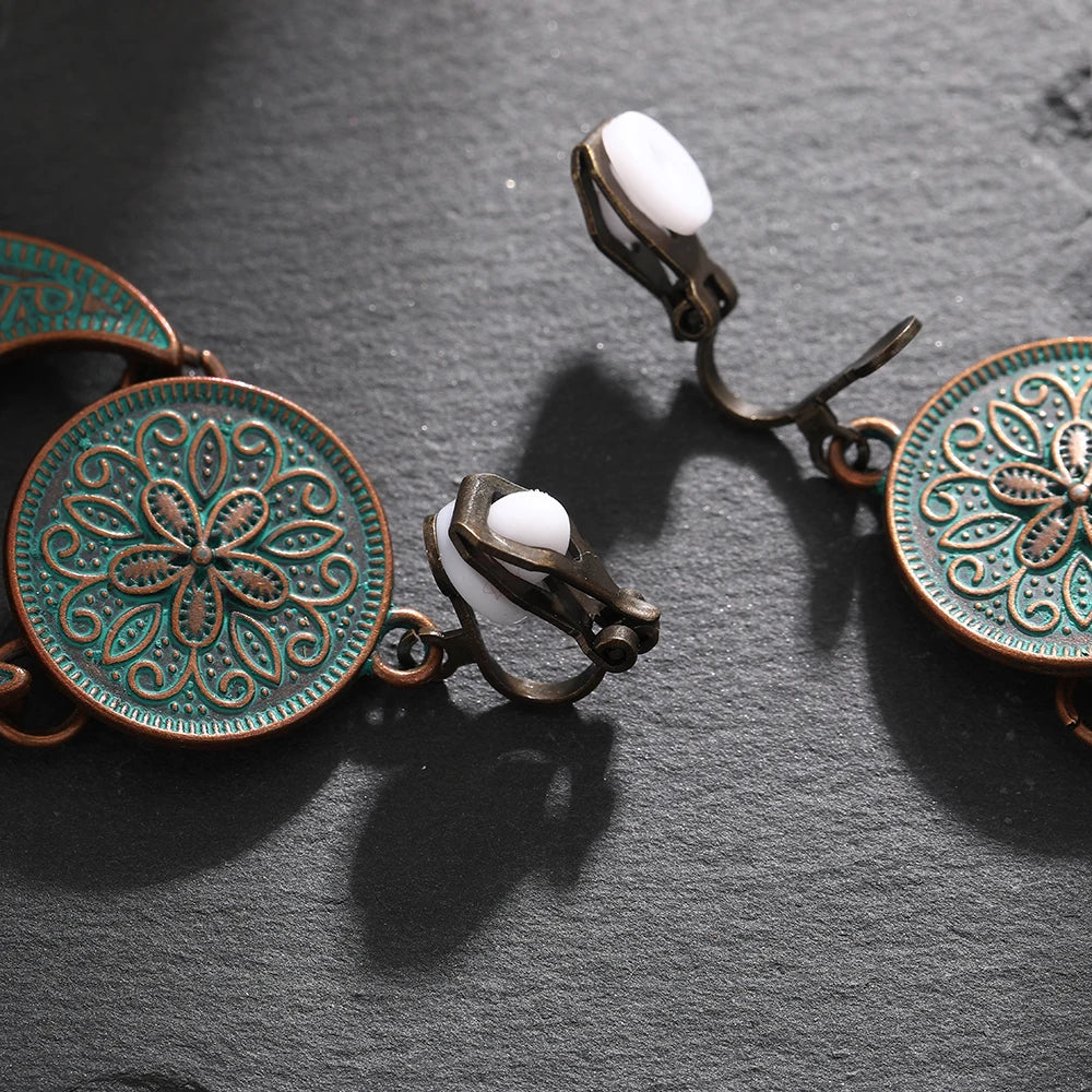 Boucles d'Oreilles Femmes à Clip Vintage Bohème Géométriques - Bijou Femme Sans Piercing