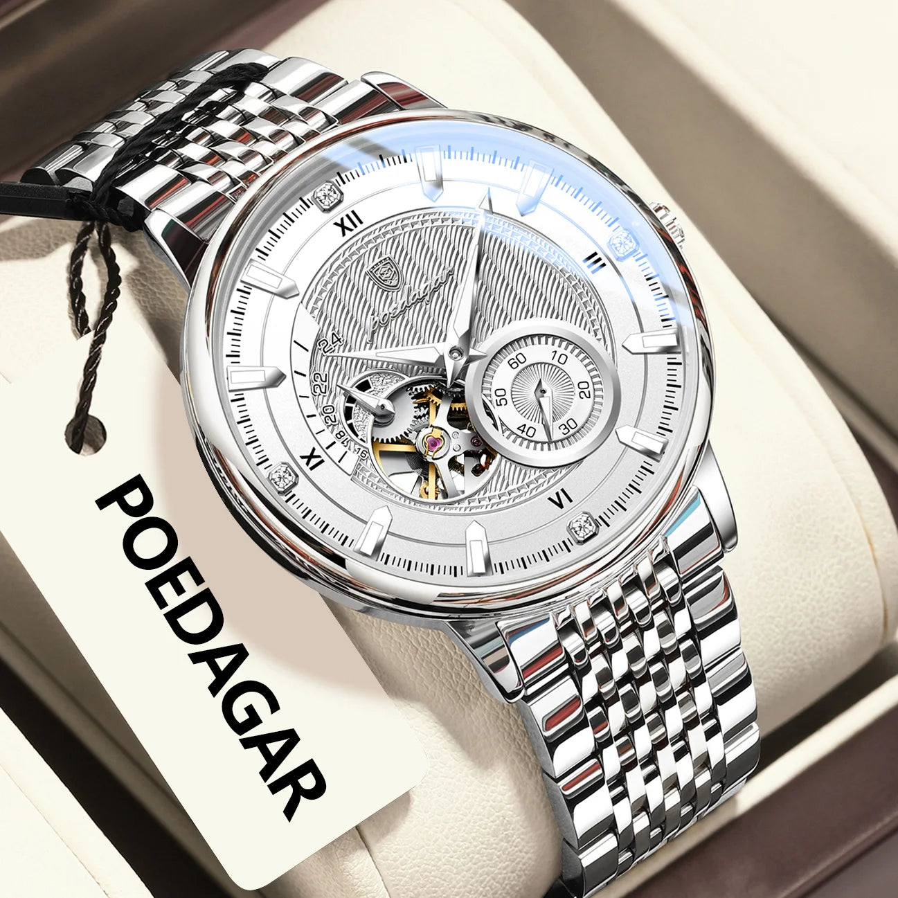 Montre Automatique Homme POEDAGAR Luxe - Tourbillon Squelette Verre Saphir