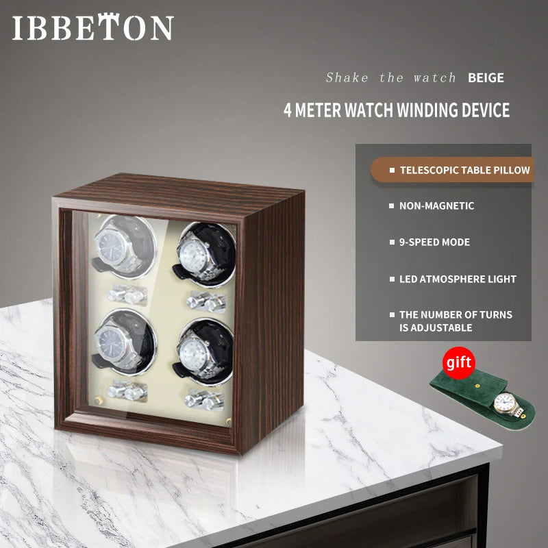 Remontoir à Montres Automatique IBBETON Luxe Cuir - Moteur Mabuchi - Armoire Rangement - 6 Montres - Garantie 3 Ans