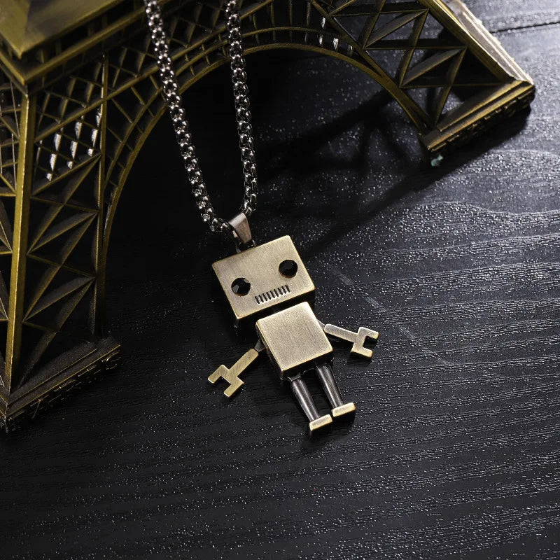 Collier Pendentif Robot Cube Articulé Acier Inoxydable - Bijou Homme Hip-Hop