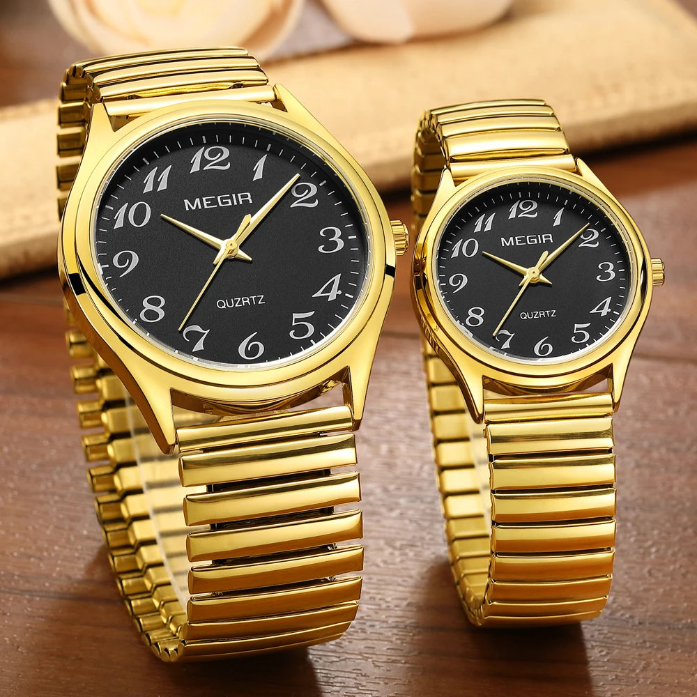 MEGIR - Montre Couple Luxe - Acier Inoxydable - Cadran Lumineux - Étanche 3 ATM - Saint-Valentin