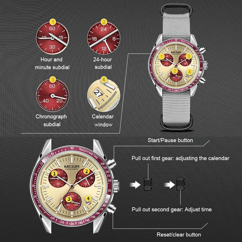 MEGIR - Montre Homme 2247 Chronographe Sport Canvas