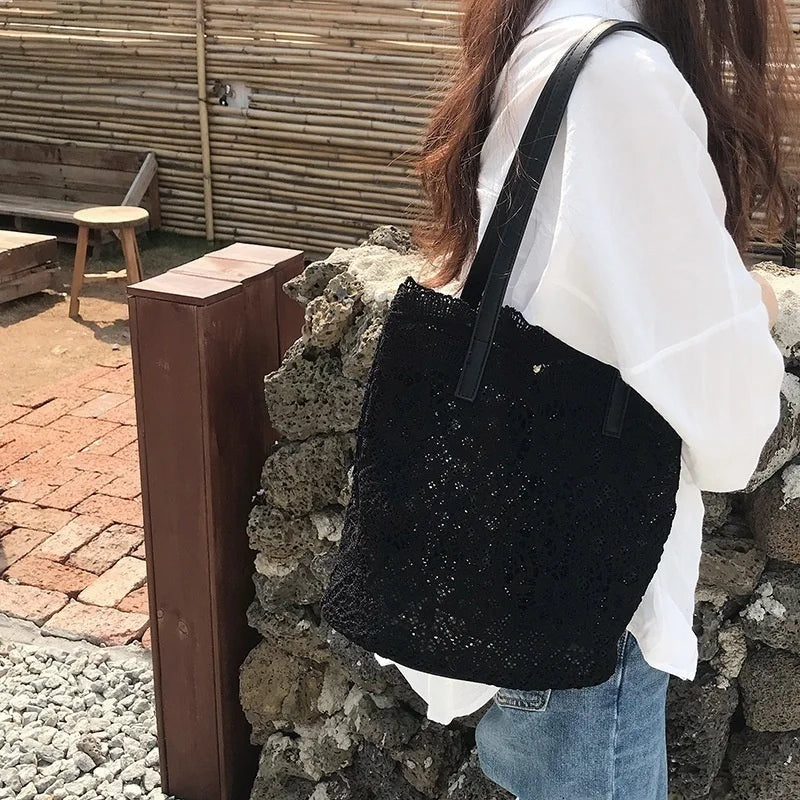 Sac à Main Femme Bandoulière Toile Coton - Cabas Vintage Ajouré Style Bohème