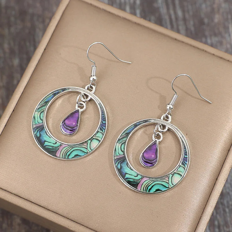 Boucles d'Oreilles Femmes Pendantes Vintage Pierre Violette - Bijou Femme Argenté