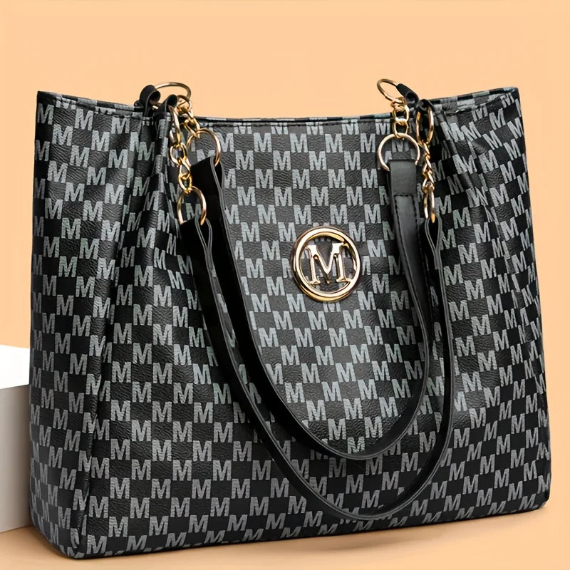 Sac à Main Femme Fourre-Tout Vintage Géométrique Lettre M - Grand Cabas Shopping Andralyn