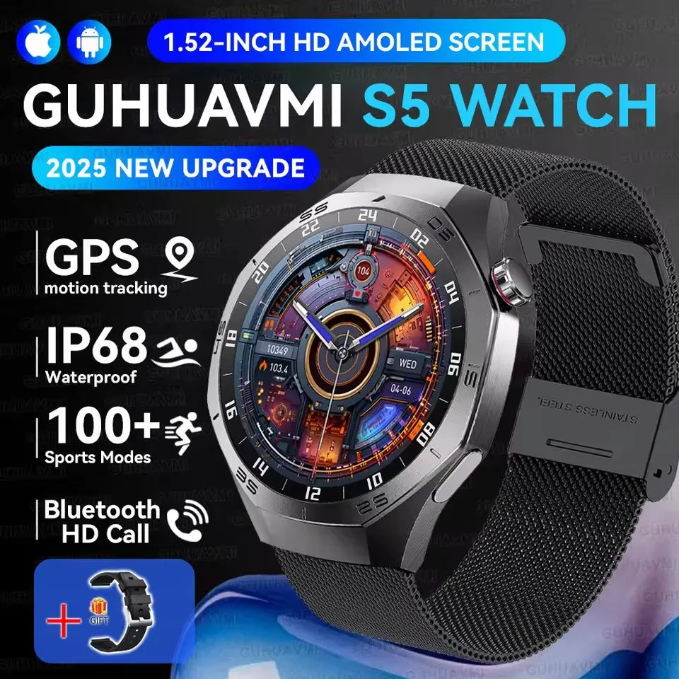 Montre Connectée Watch 5 Pro 2026 - GPS Écran AMOLED 1,52" Appels Bluetooth IP68