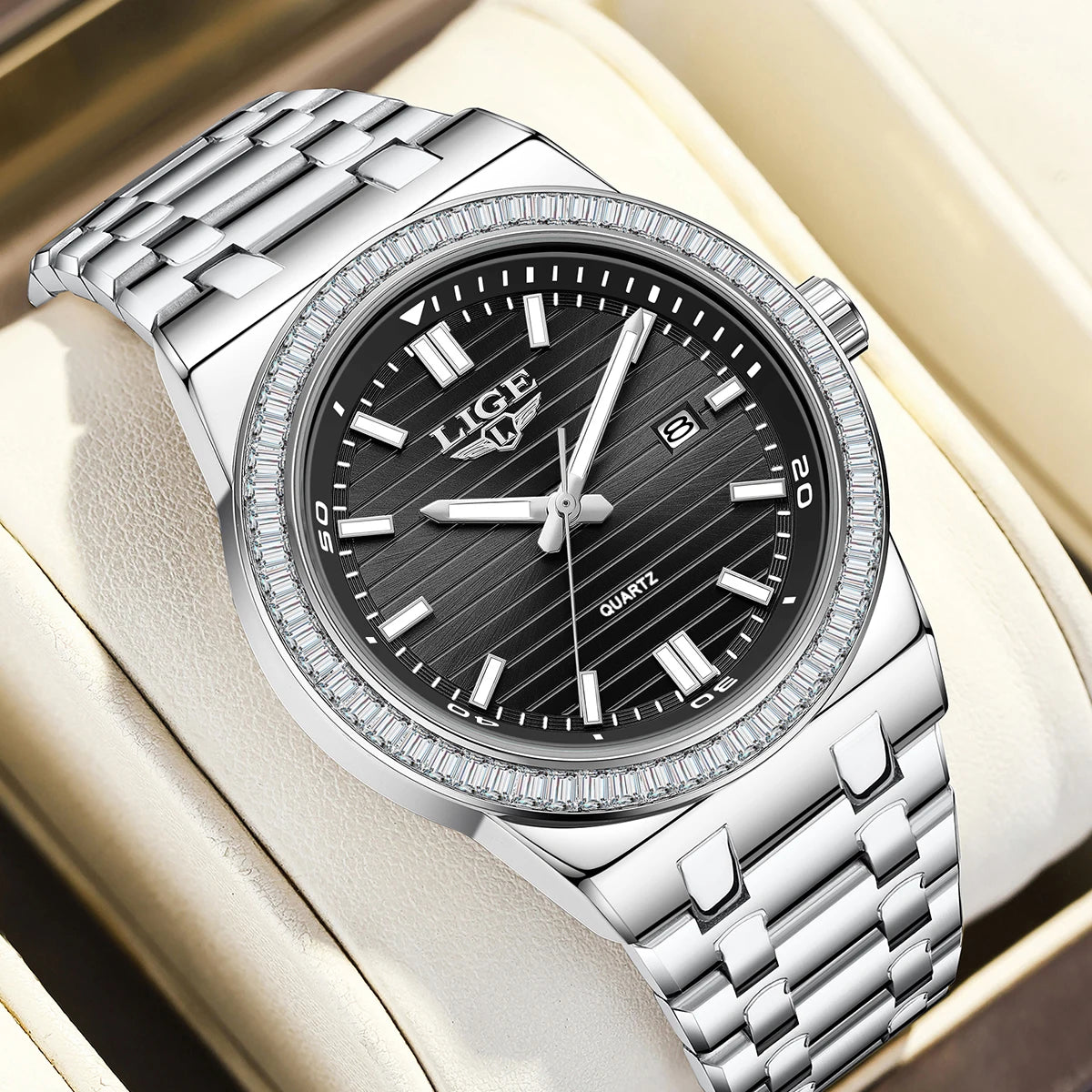 Montre Homme LIGE 2026 Simple Élégante - Acier Inoxydable Calendrier Lumineux