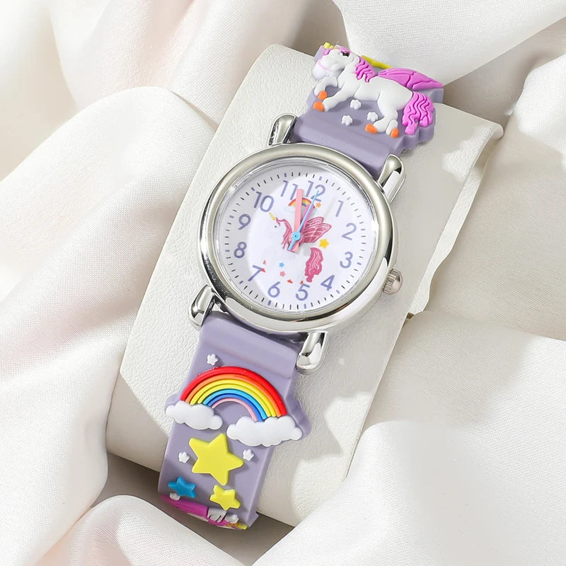 MOONBIFFY - Montre Enfant Poney Arc-en-Ciel - Bracelet Silicone - Cadran Licorne Magique