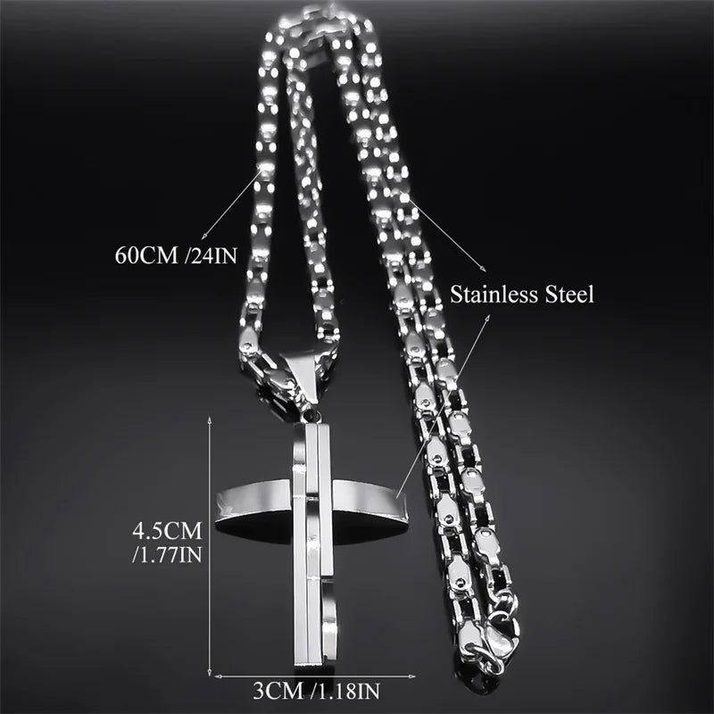 Collier Pendentif Croix Hip-Hop Acier Inoxydable - Bijou Homme Argenté