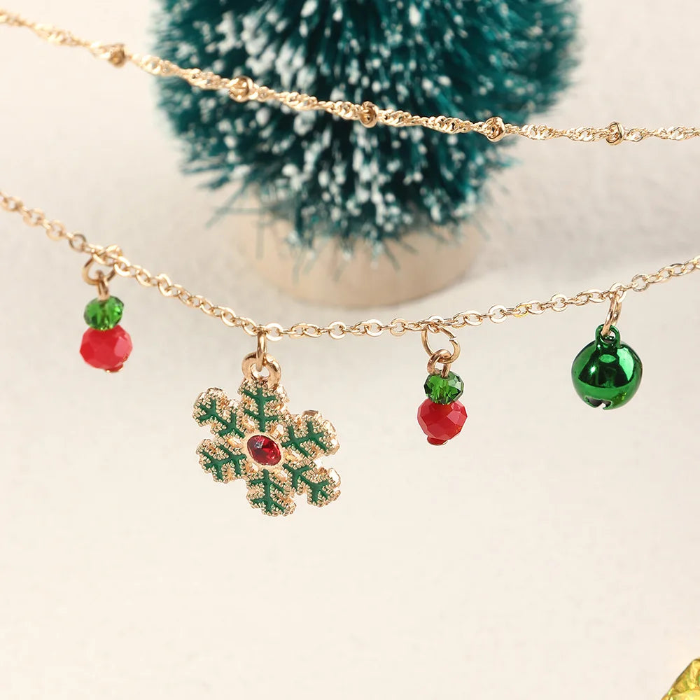 Collier Pendentif Sapin de Noël Clochettes Cristaux - Bijou Femme Fêtes