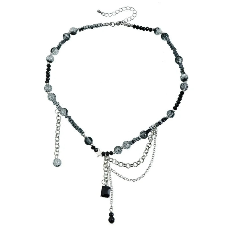 Collier Tendance Pendentif à Franges Géométriques - Perles Irrégulières Acier Inoxydable