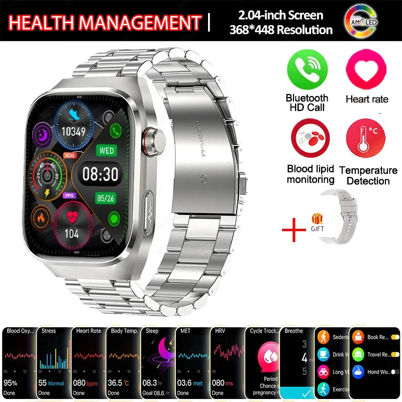 Montre Connectée Santé 2026 ECG - Lipides Sanguins, Acide Urique, Température, IP68, 650mAh, Appels BT