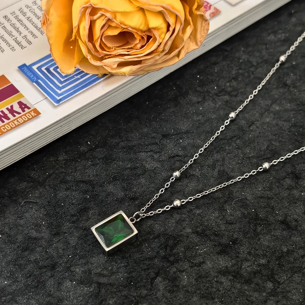 Collier Pendentif Rectangle Géométrique Mixte - Acier Inoxydable Homme